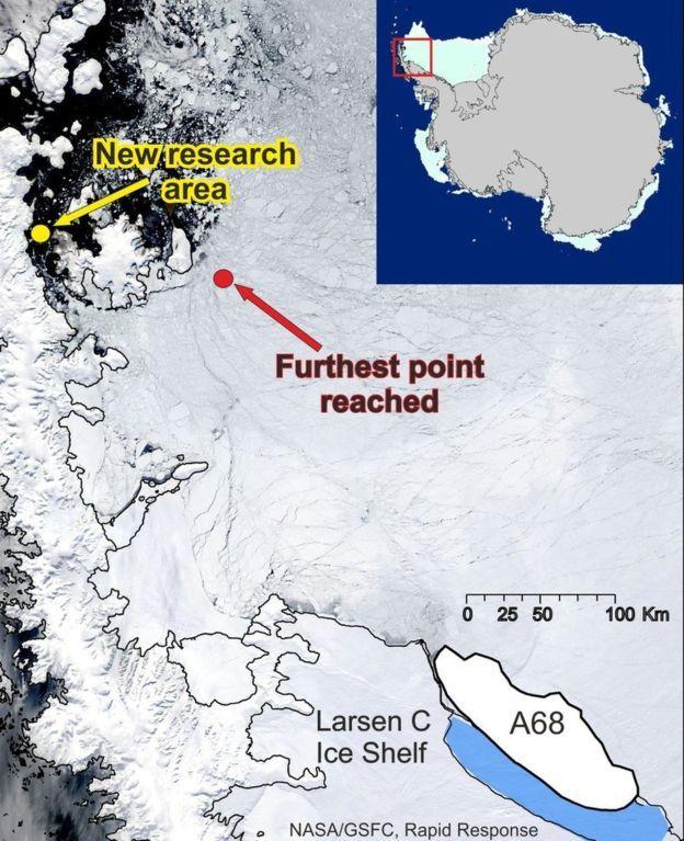Giant White C Logo - Mission to giant A-68 berg thwarted by sea-ice - BBC News