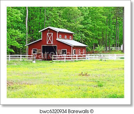 Old Red Horse Logo - Art Print of An old red horse barn in the woods among a butterfield ...