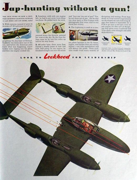 Lockheed Aircraft Logo - 1943 Lockheed Aircraft Ad ~ Jap Hunting Without a Gun | Guns ...