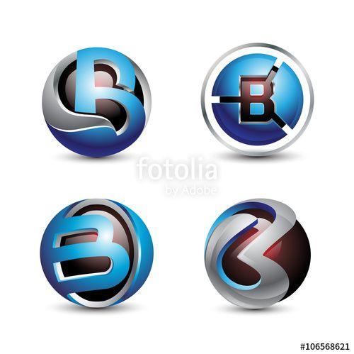 3D B Logo - Letter B 3D Sphere Logo Set