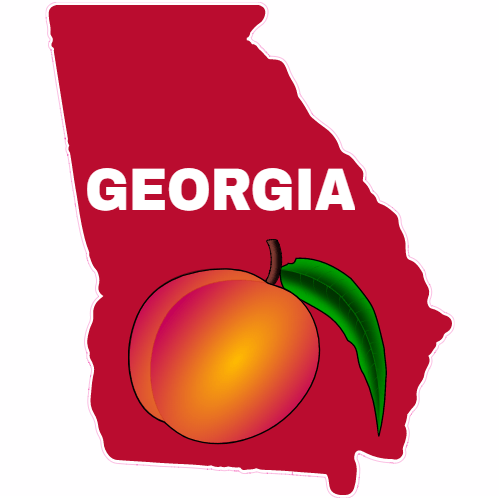 State of Georgia Peach Logo - Georgia Peach Red State Shaped Sticker – U.S. Custom Stickers