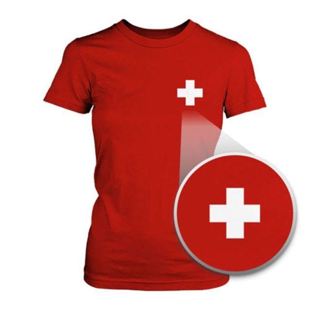 Swiss Flag Logo - Switzerland Flag Pocket Printed Red Tee Women's Short Sleeve T shirt