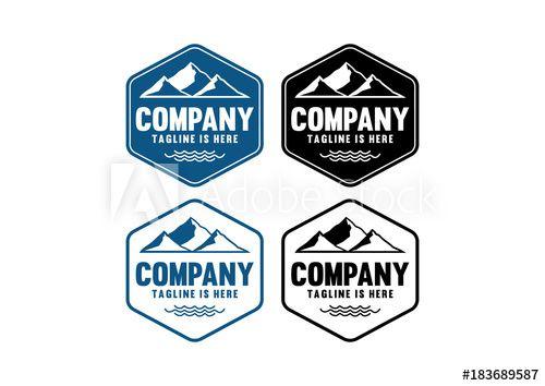 Wave and Mountain Logo - Simple Black and Blue Hill Mountain and Wave on the Ocean Vintage ...