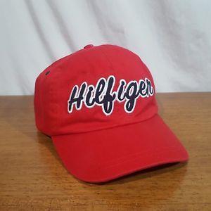 Red Cursive Logo - Tommy Hilfiger Red Baseball Cap Hat Adjustable Embroidered Cursive