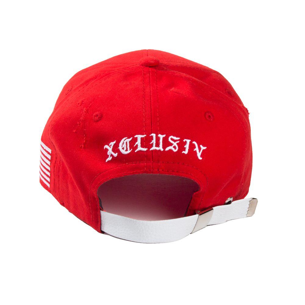 Red Cursive Logo - XCLUSIV SIGNATURE DISTRESSED STRAPBACK / RED - XCLSV®