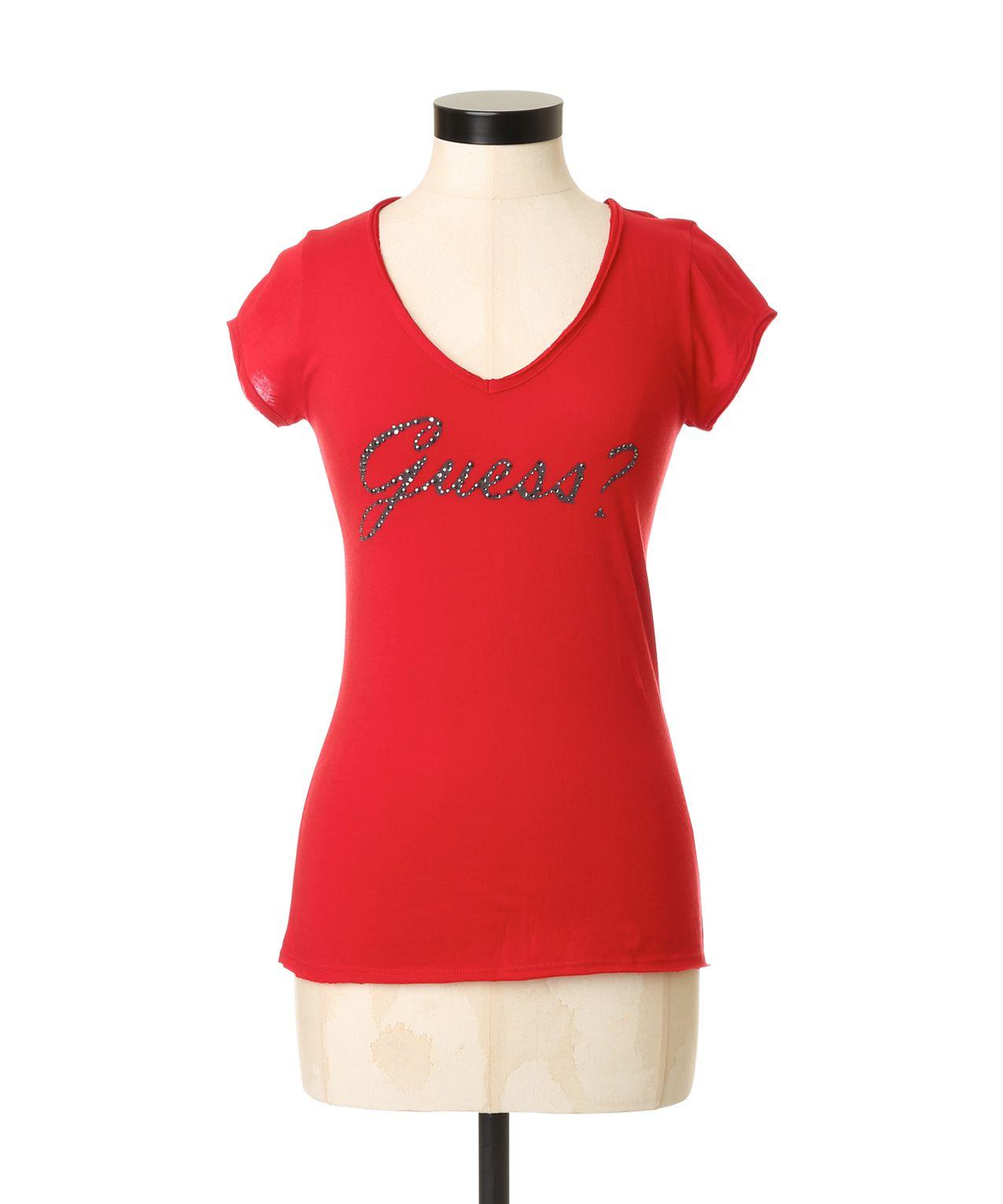 Guess the in Red V Logo - guess logo v neck