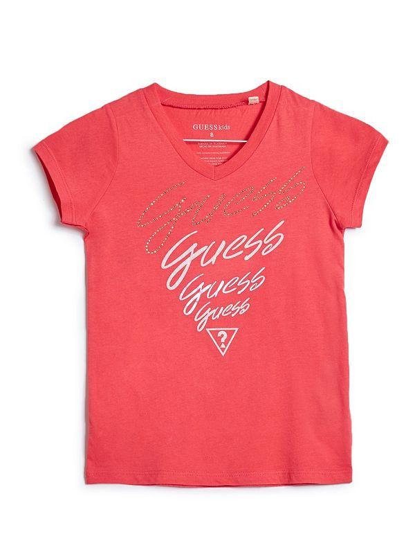 Guess the in Red V Logo - Lorna Logo V-Neck Tee (7-14) | Guess Factory Canada