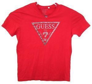 Guess the in Red V Logo - Guess Usa Jeans Mens Red Triangle Logo Striped V Neck T Shirt Size