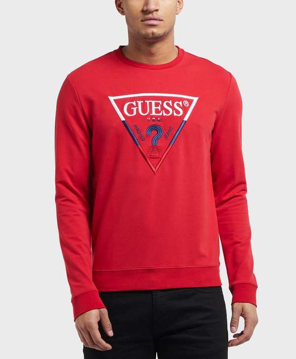 Guess the in Red V Logo - GUESS Tri Colour Logo Sweatshirt