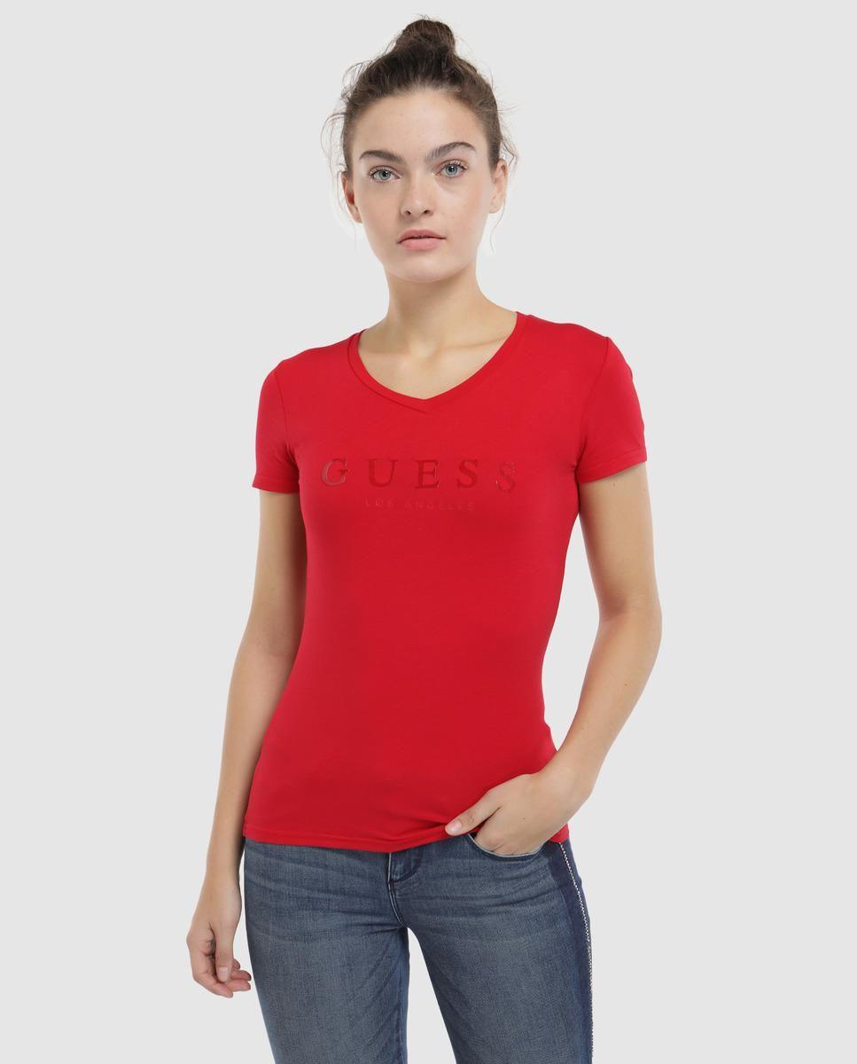 Guess the in Red V Logo - Guess V-neck T-shirt With Logo in Red - Lyst
