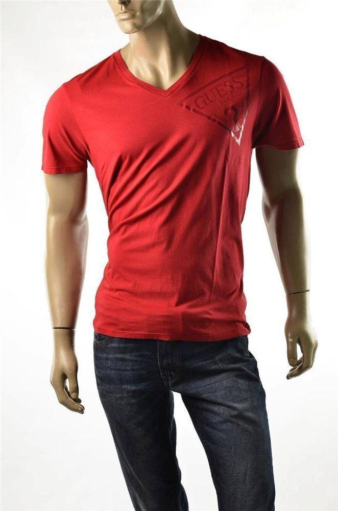 Guess the in Red V Logo - Guess T-shirt Mens NWT S/S Classic Logo Red V Neck Graphic Tee Shirt ...