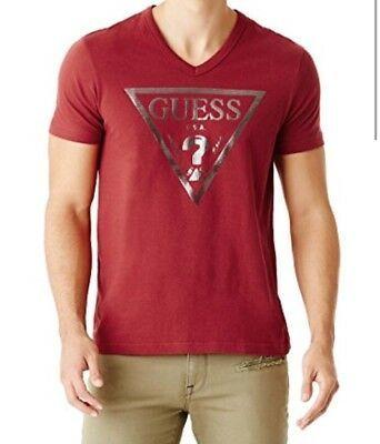 Guess the in Red V Logo - GUESS, MENS BLACK Gold V Neck Bordeaux Triangle Logo, Size M