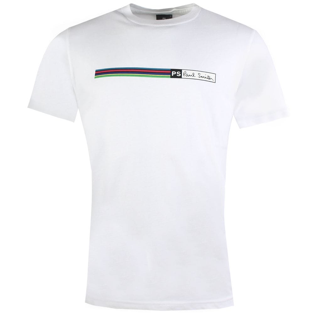 Popular White Bar Logo - Paul Smith | Bar Striped Logo T-Shirt | White | Pritchards