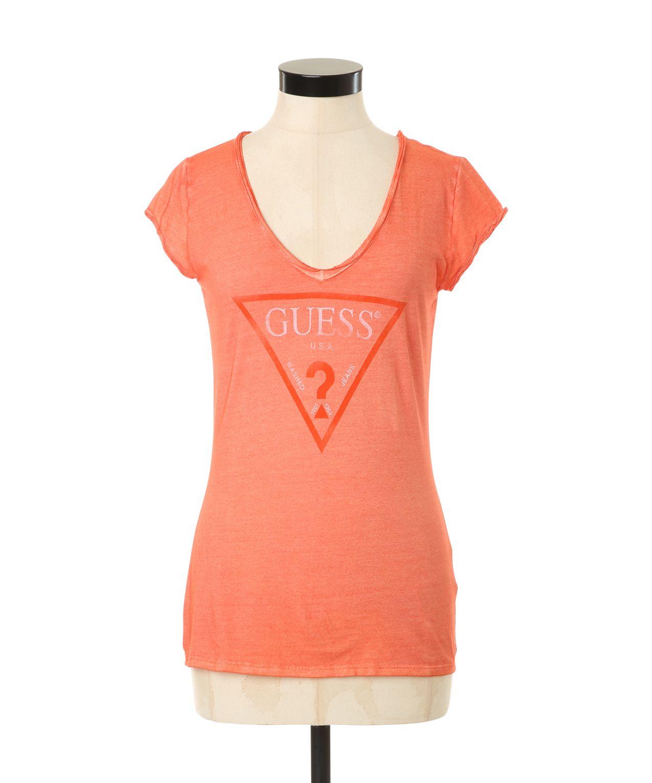 Guess the in Red V Logo - logo v neck tee | guess