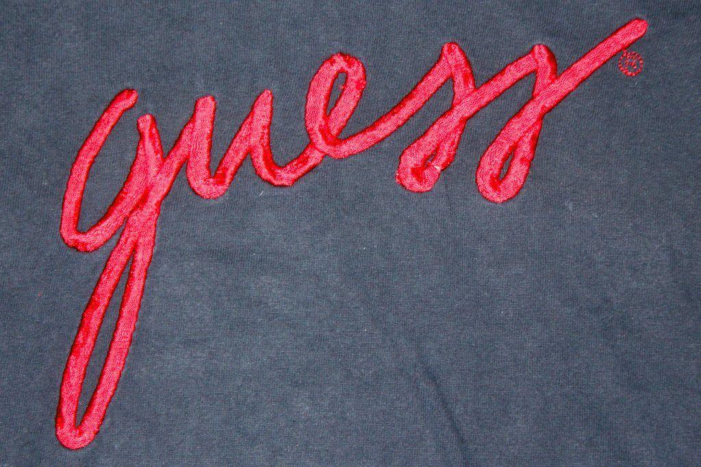 Guess the in Red V Logo - Vintage Guess Navy Red V Neck Shirt: L