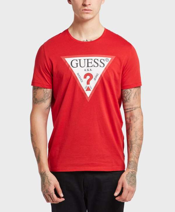 Guess the in Red V Logo - GUESS Triangle Logo Short Sleeve T Shirt