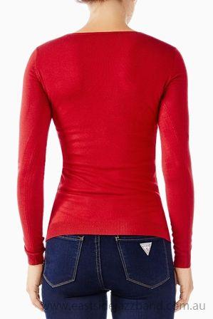 Guess the in Red V Logo - Ideal Style Sale Online Guess V Neck Logo Knit Red Women's Tops T