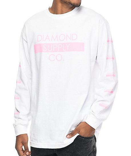 White Diamond Supply Logo - Popular Diamond Supply Co. Bar Logo White Long Sleeve T-Shirt In Men ...