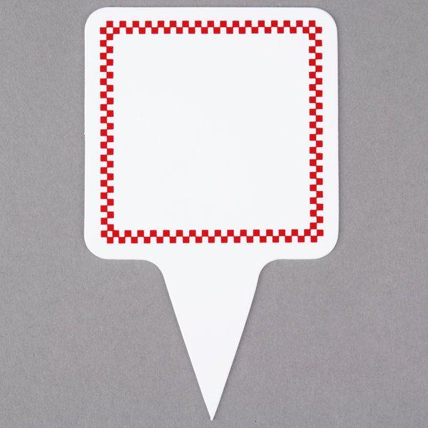 Red Checkered Square Logo - Square Write On Deli Sign Spear with Red Checkered Border - 25/Pack