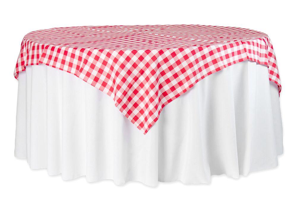 Red Checkered Square Logo - Polyester Square 70 Overlay Tablecloth Red White. CV