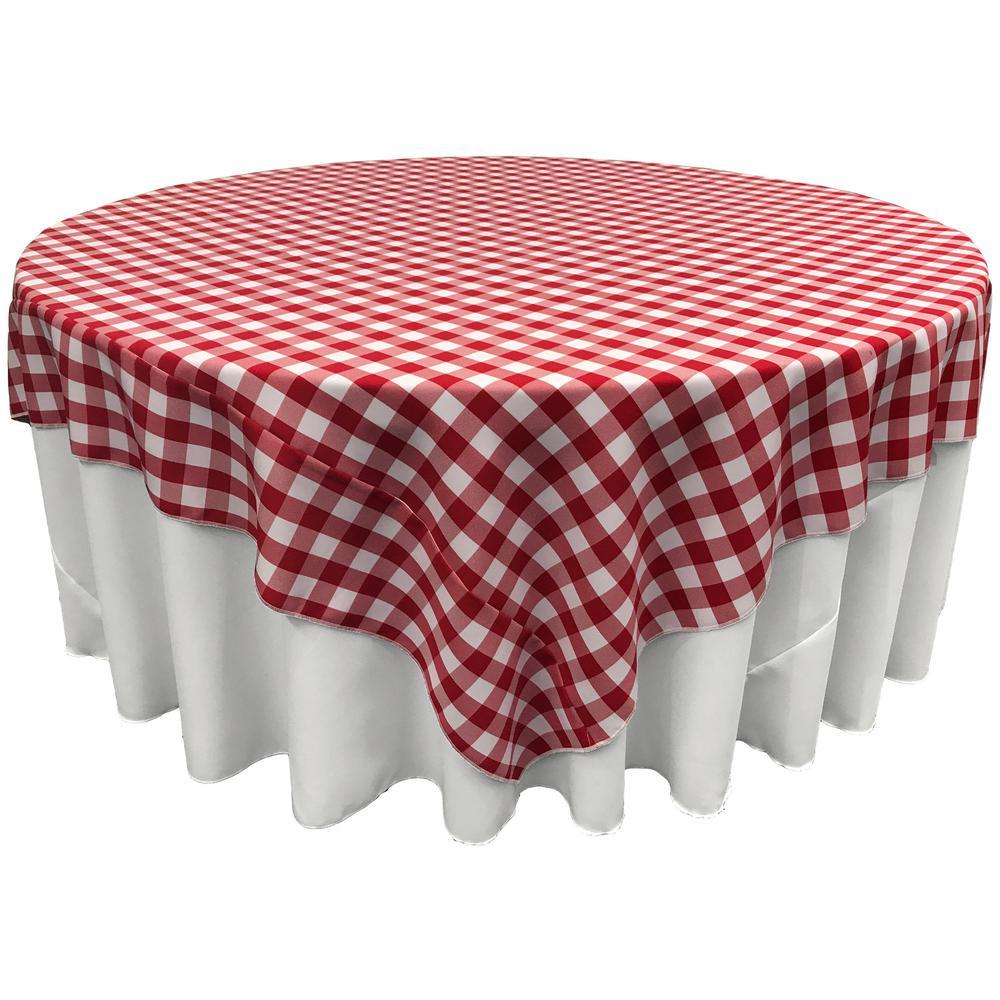 Red Checkered Square Logo - LA Linen 72 in. x 72 in. White and Red Polyester Gingham Checkered