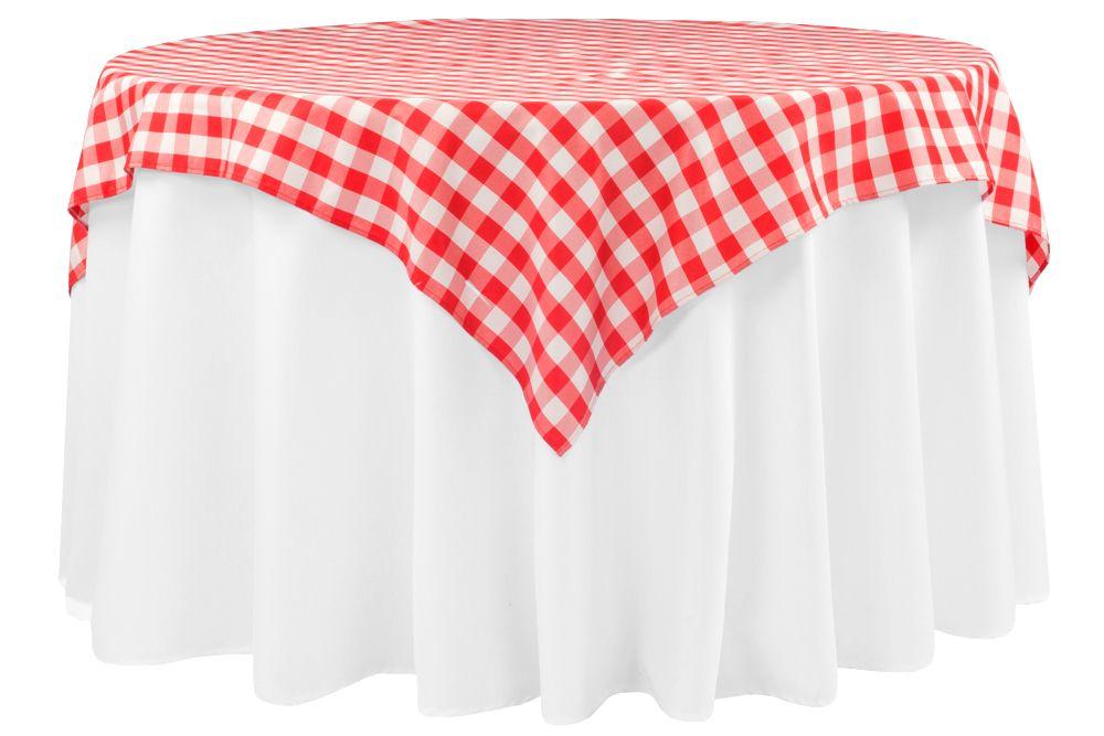 Red Checkered Square Logo - Polyester Square 54x54 Overlay Tablecloth Red White