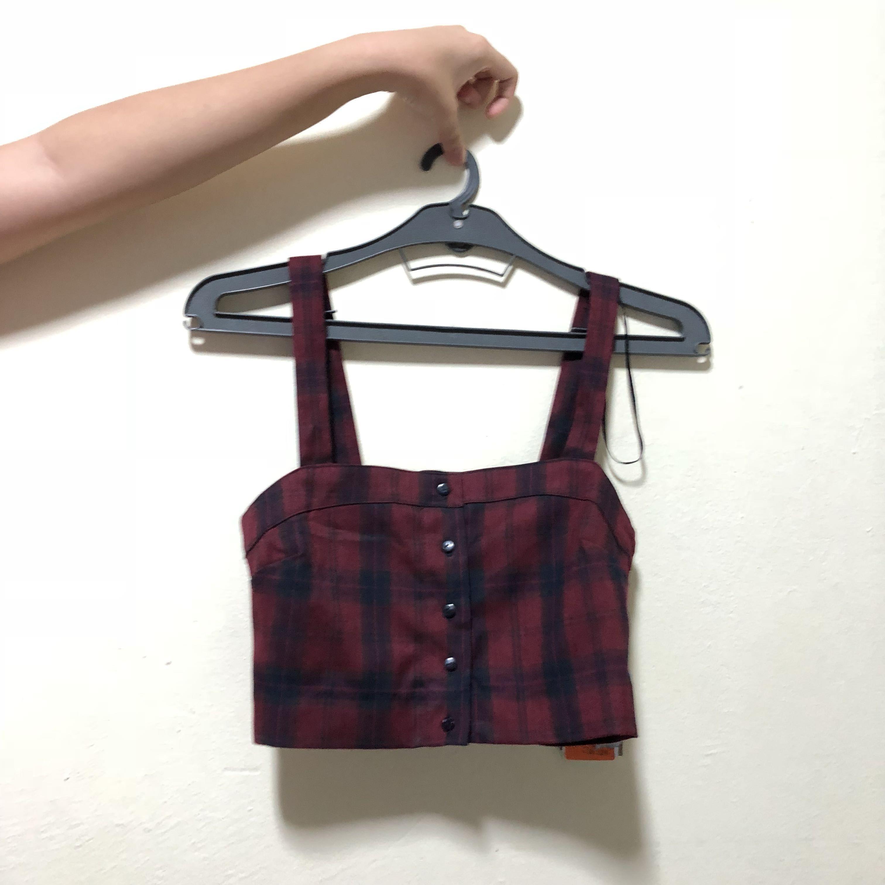 Red Checkered Square Logo - BNWT PULL & BEAR Red Checkered Square Neck Bret, Women's Fashion ...