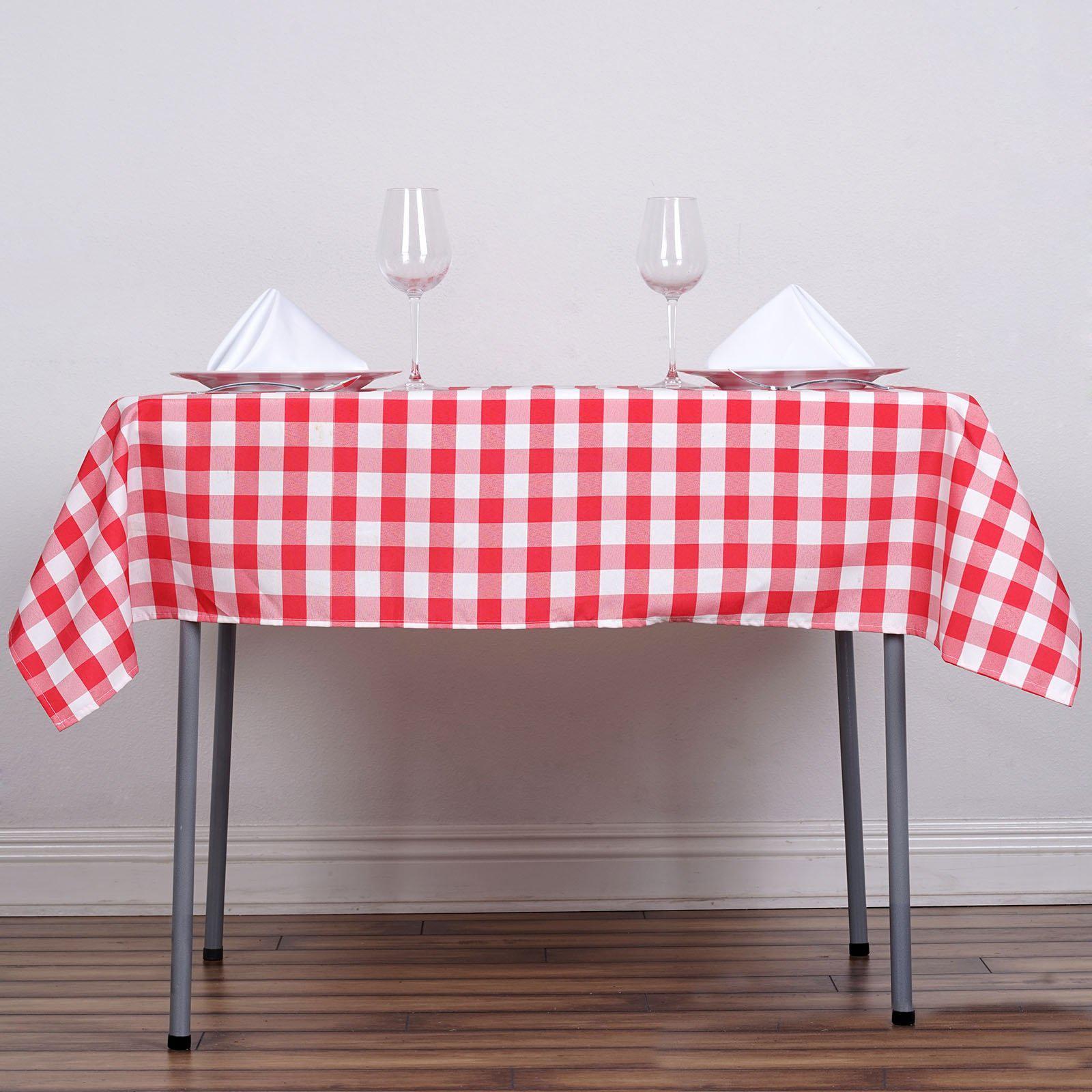Red Checkered Square Logo - White Red Checkered Gingham Polyester Picnic Square