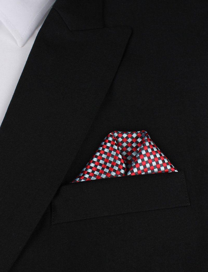 Red Checkered Square Logo - Navy Blue Red Checkered Pocket Square Men Suit Hanky