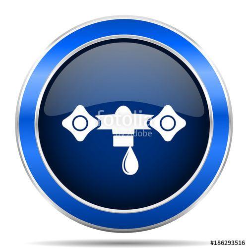 Modern Blue and Silver Logo - Faucet vector icon. Modern design blue silver metallic glossy web ...