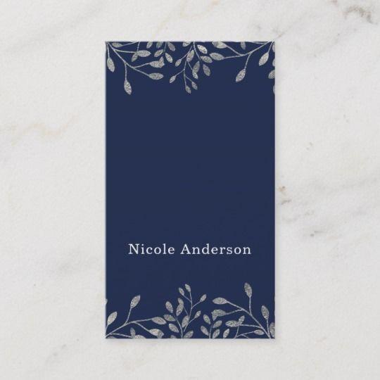 Modern Blue and Silver Logo - Modern Midnight Blue Faux Brushed Silver Geometric Business Card