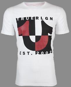 Red True Religion Horseshoe Logo - TRUE RELIGION Mens T-Shirt HORSESHOE SPLIT White w Black Red Print ...