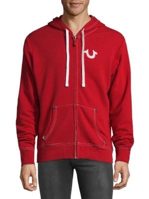 Red True Religion Horseshoe Logo - True Religion Classic Logo Zip Up Hoodie In Ruby Red