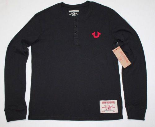 Red True Religion Horseshoe Logo - True Religion Men's Horseshoe Logo Henley Thermal LS Shirt Black