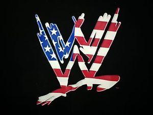Red White and Blue Flag Logo - WWE 2002 Scratch Logo American Flag USA T-shirt 2XL Red White and ...