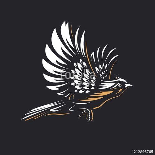 Black and Gold Bird Logo - Fire Bird silhouette logo template on black background - Hand drawn ...