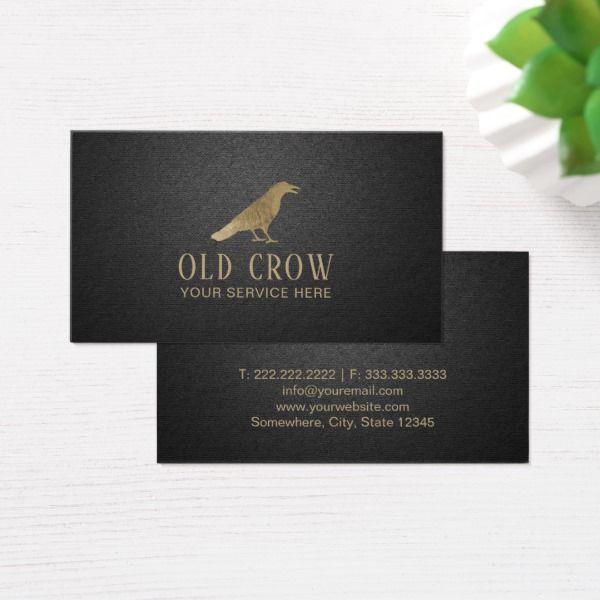 Black and Gold Bird Logo - Old Crow Gold Bird Logo Elegant Black Leather Business Card. Bird