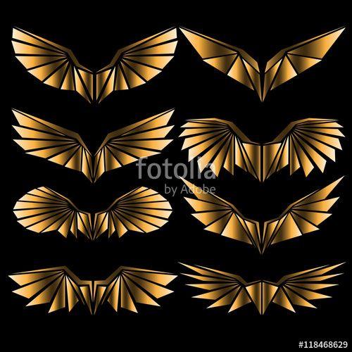 Black and Gold Bird Logo - Vector gold wings of bird design for logo on black background ...