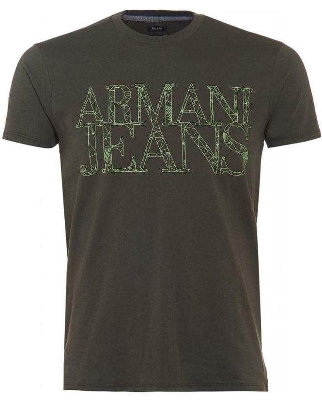 Green Spider Logo - Armani Jeans T Shirt Olive Green Spider Web Letter Logo Tee