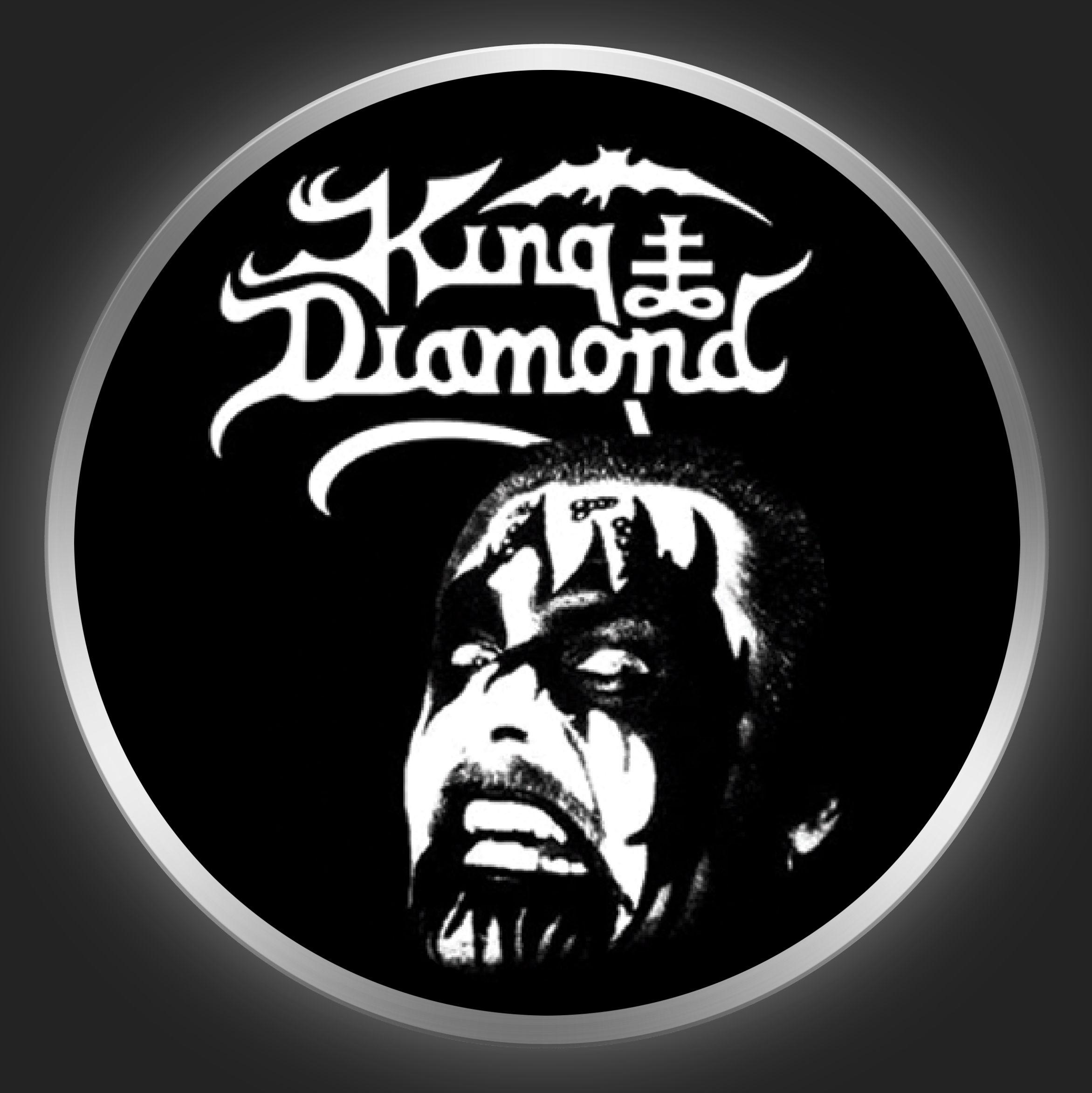 King Diamond Logo - KING DIAMOND - White Logo + Head On Black Button-