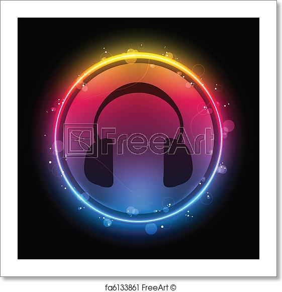 Rainbow Circle Logo - Free art print of Disco Headphones with Neon Rainbow Circle. Vector