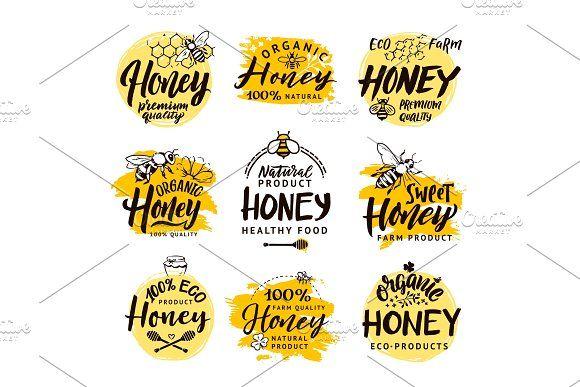 Words with Letters Logo - Vector hand drawn words and letters. Logo set for honey products ...