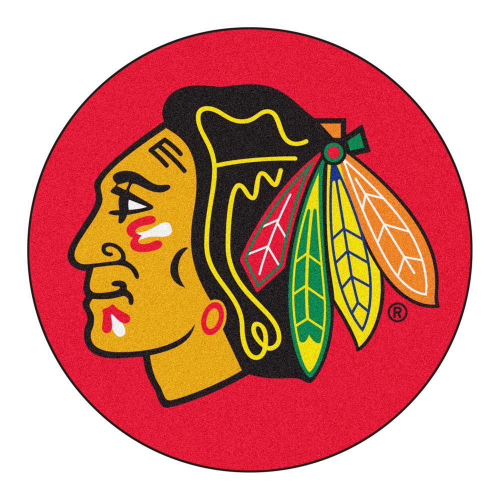 Chicago Blackhawks Logo - FANMATS Chicago Blackhawks Red 2 ft. x 2 ft. Round Area Rug-17216 ...