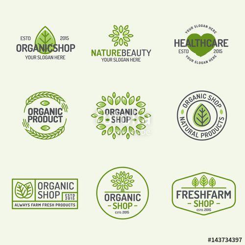 Vegan Company Logo - Organic shop and fresh farm logo set line style isolated