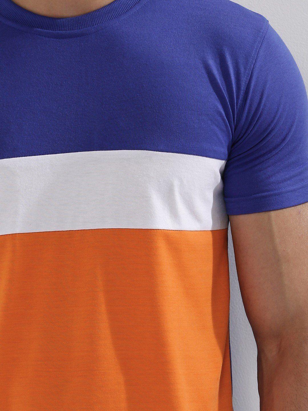 Blue and White with Orange Logo - Colour Block T-Shirt - BLUE / WHITE / ORANGE | Blotchwear