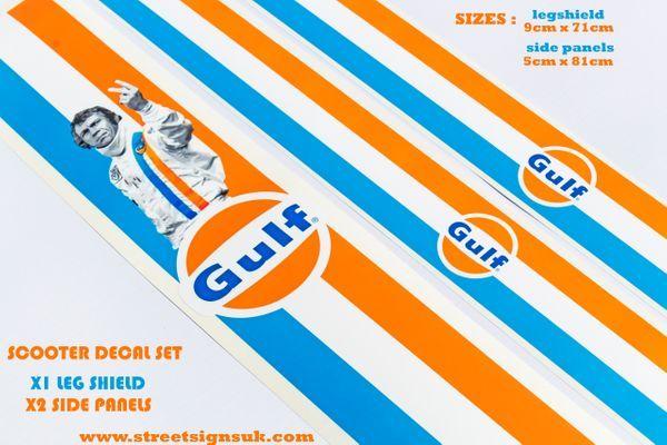 Blue White Orange Logo - GULF STEVE MC QUEEN self adhesive vinyl scooter decal set | self ...