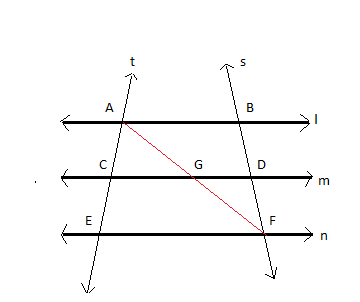 Three Parallel Lines Logo - Prove that if three or more parallel lines are intersected