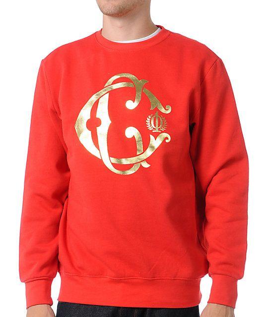 Red Crooks and Castles Logo - Crooks and Castles Ornate Red Crew Neck Sweatshirt