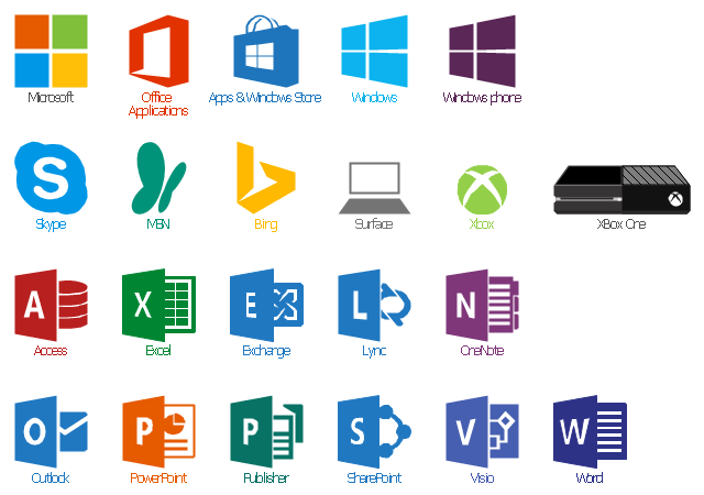 Microsoft Apps Logo - Microsoft software apps icon set, Xbox, XBox One, Word, Windows ...