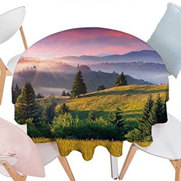 Pink and Blue Light Mountains Logo - Amazon.com: Round TableclothCountry Home Decor Foggy Summer Morning ...